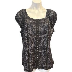 ❗️SOLD❗️Black Lace Overlay Corset-Style Blouse Top Women’s Size 14/16W